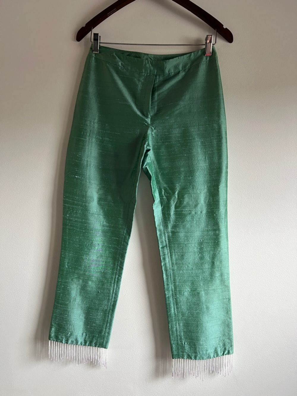 Green Fringe Hem Trousers